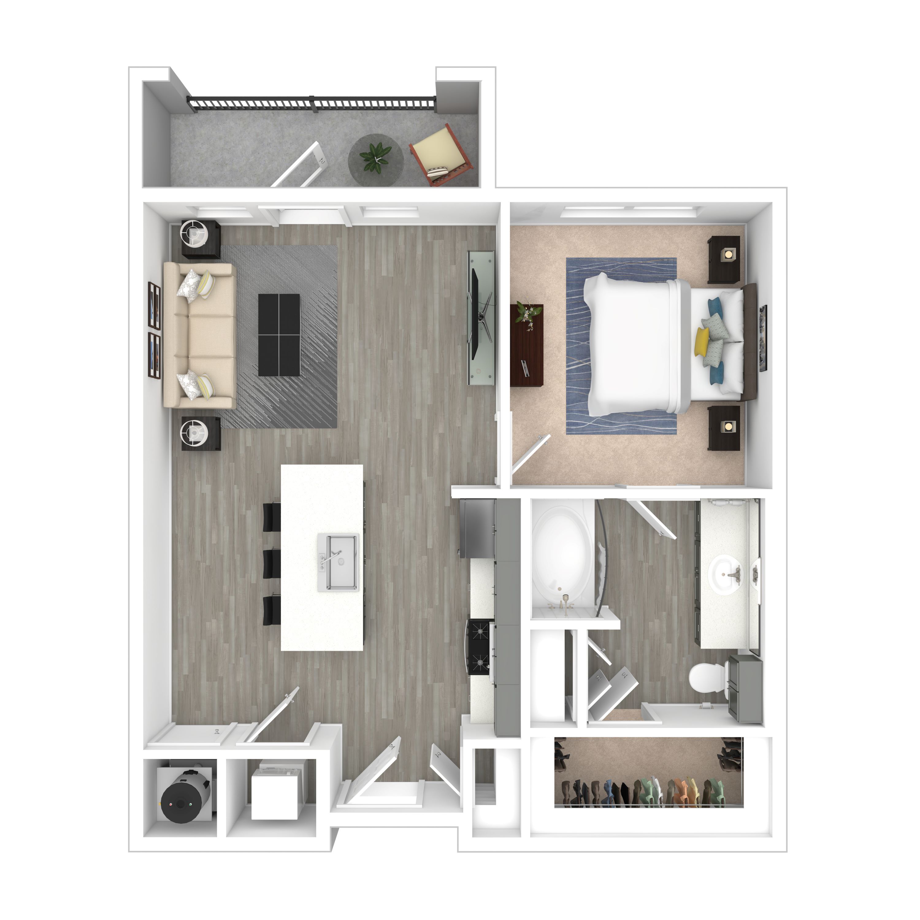 Floor plan for 1 bed, 1 bath, 690 sqft